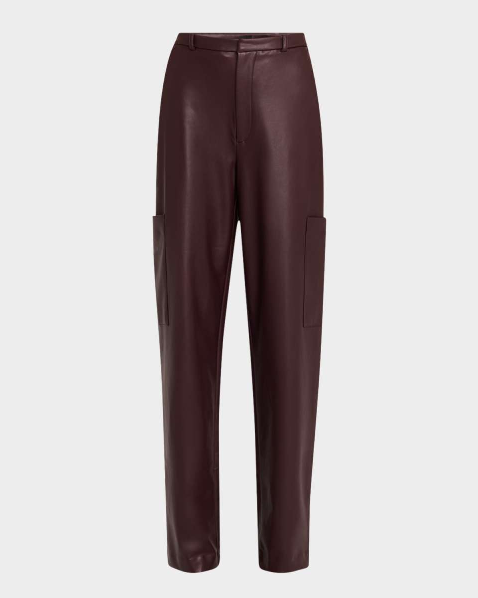 Stretch Faux Leather Tapered-Leg Cargo Trousers